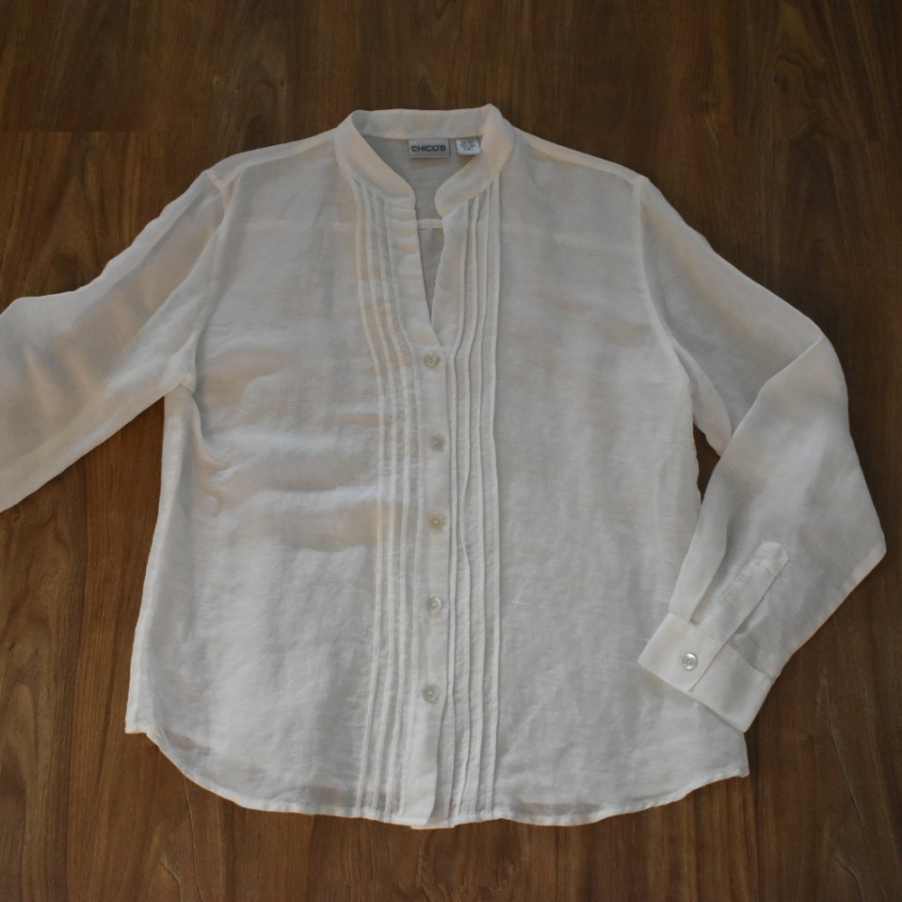 Chico's Sheer 'White Linen & Silk Blouse